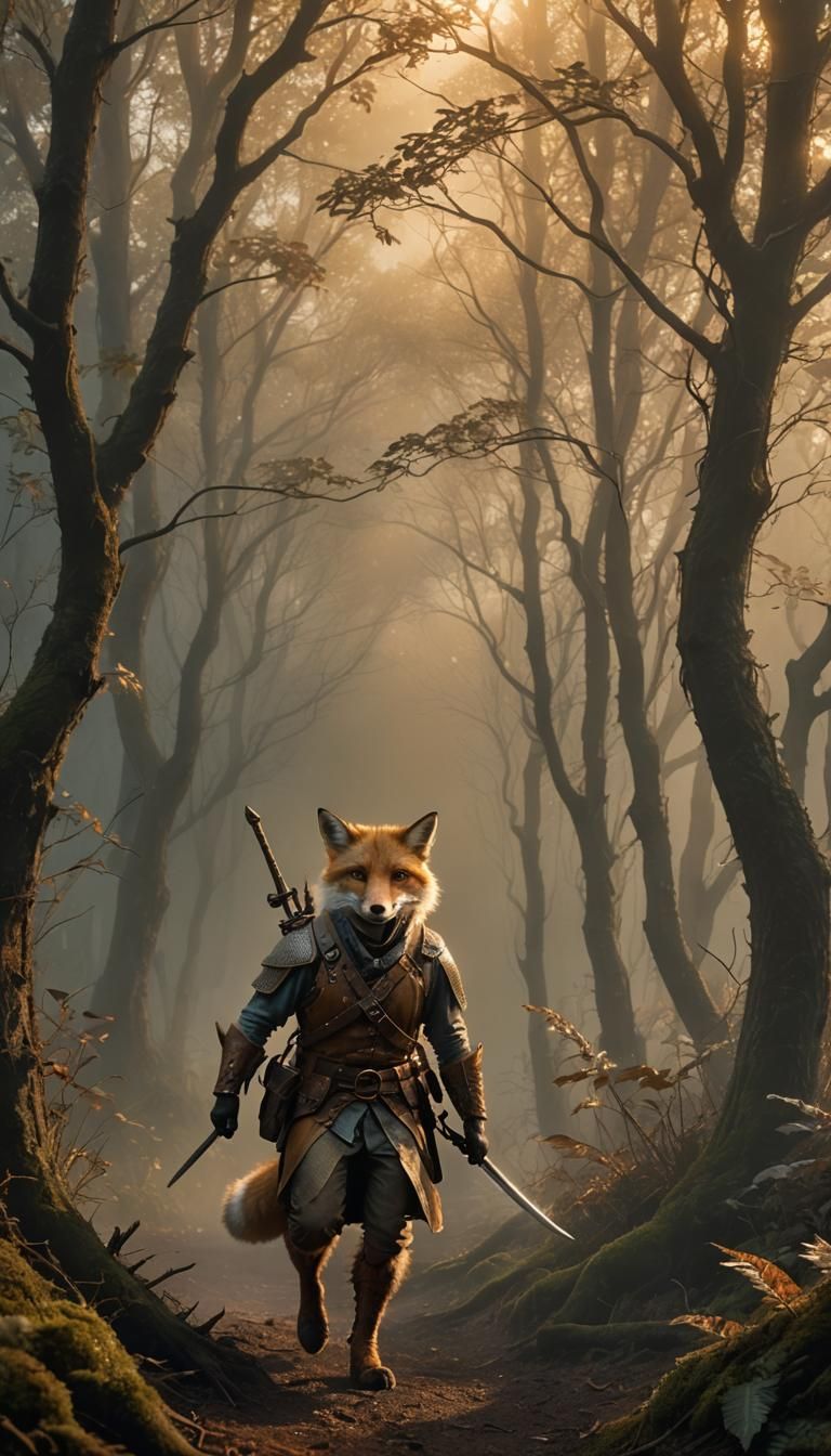 Fox's Dawn Journey Through Misty Forest