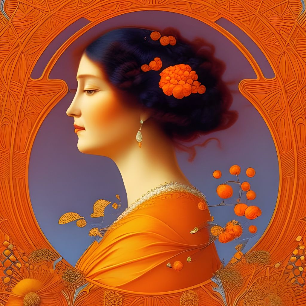 Girl with Orange Flowers in Art Nouveau Style
