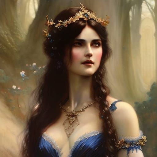 Fairy Queen in Blue Lace Gown, Digital Art