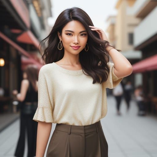 Elegant Woman in a Vibrant Suburban Setting