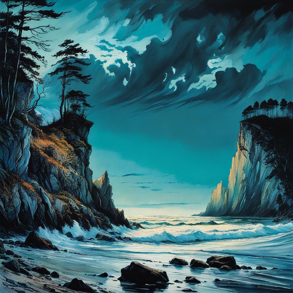 Dreamlike Chalk Coast Landscape in Noctilucent Evening Light