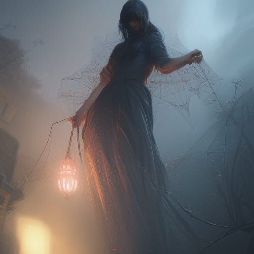 Peony and Spiderwebs: Dark Fantasy Concept Art