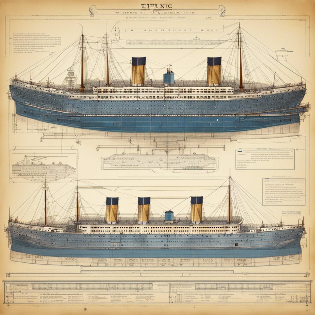 Intricate Blueprint of the Titanic Ocean Liner