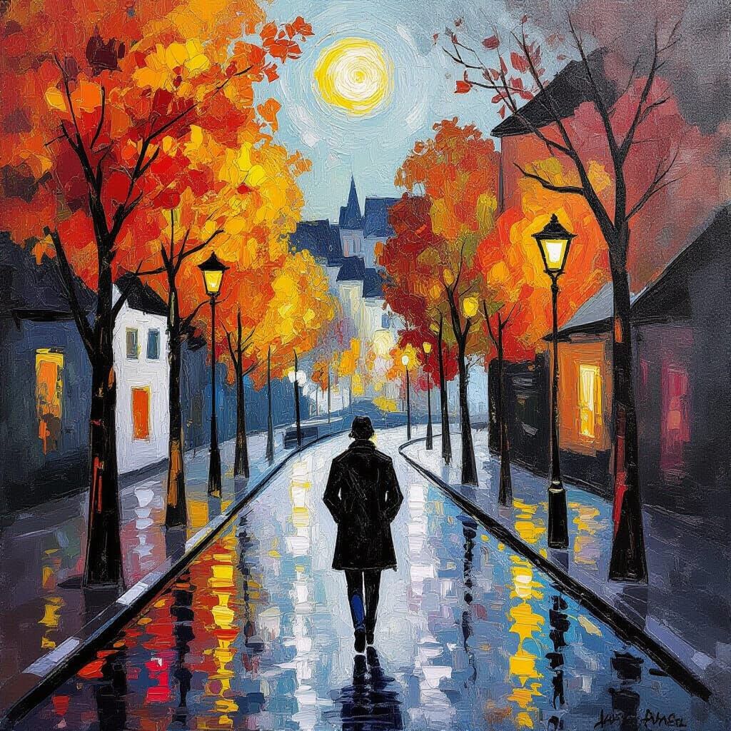 Autumn Figure in Neo-Impressionist Impasto Style