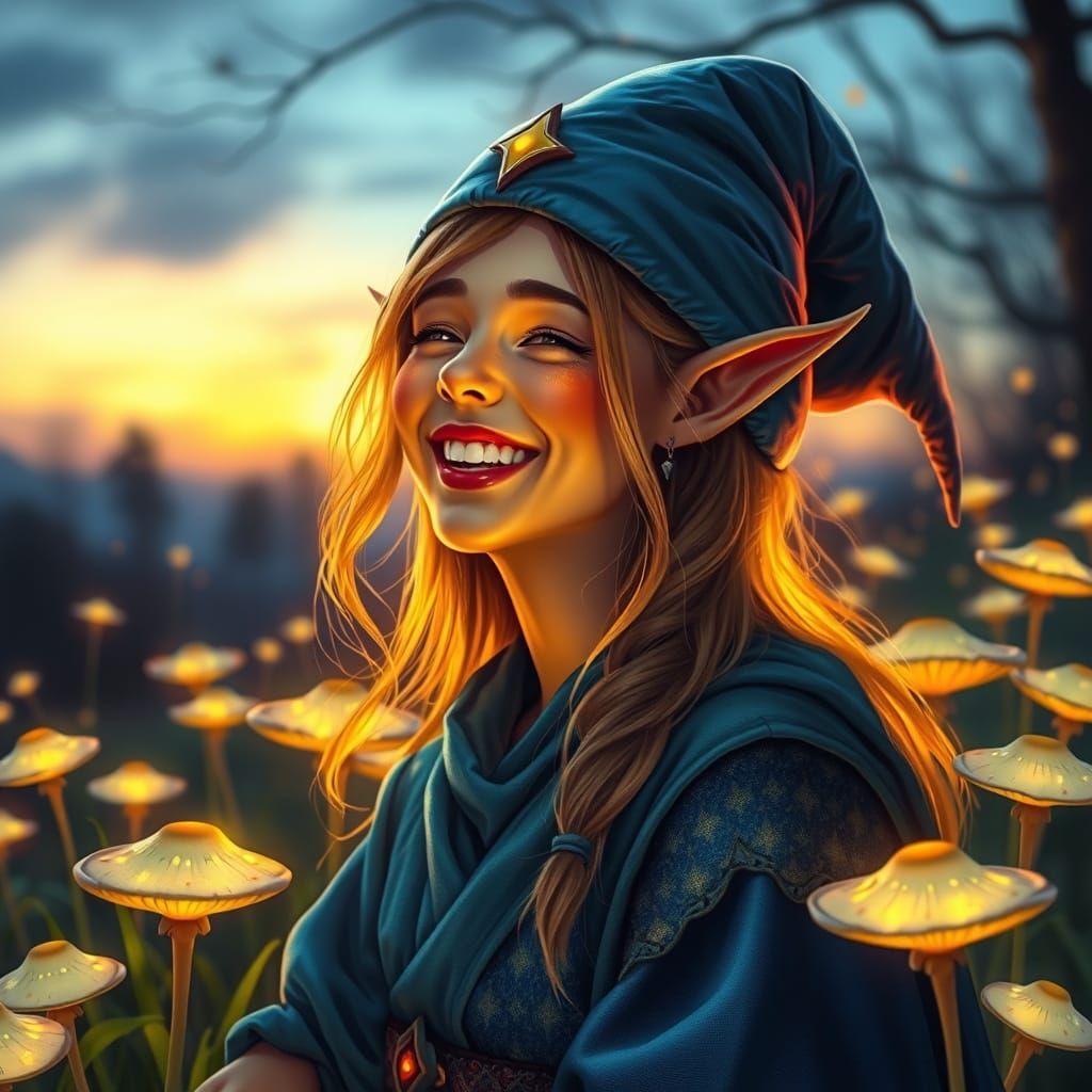 Elven Wizard Aglow with Dusk Light, Digital Art