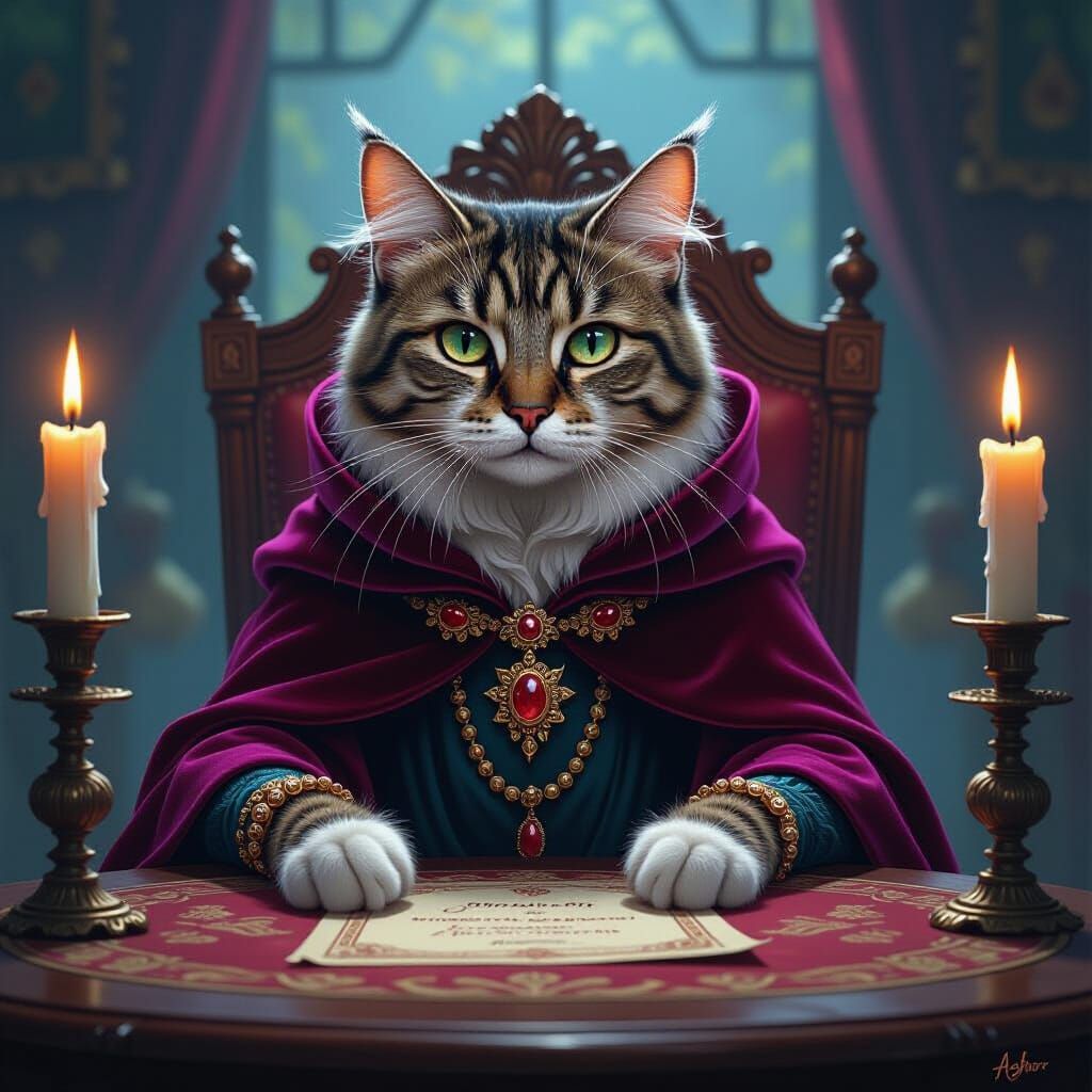 Mystical Cat Fortune Teller in Whimsical Style
