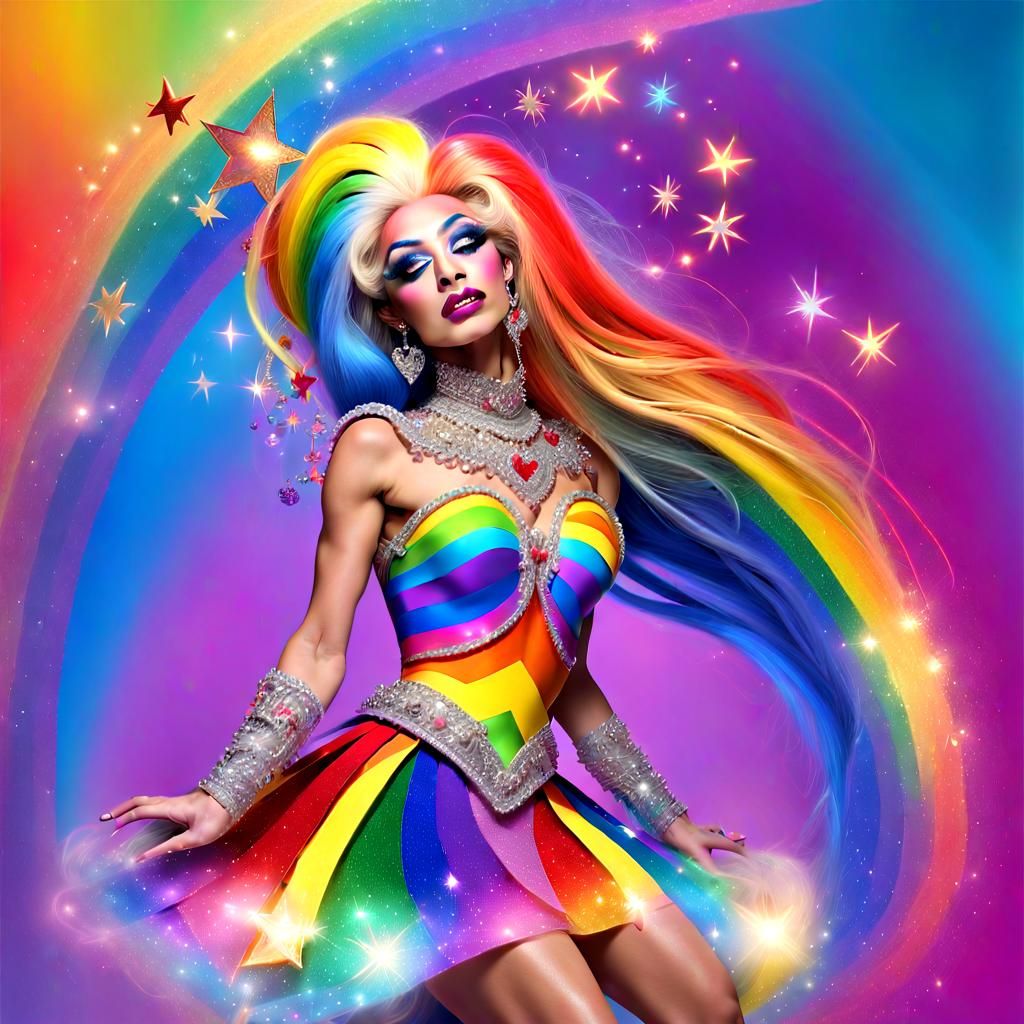 Rainbow Brite Drag Queen in Digital Matte Painting