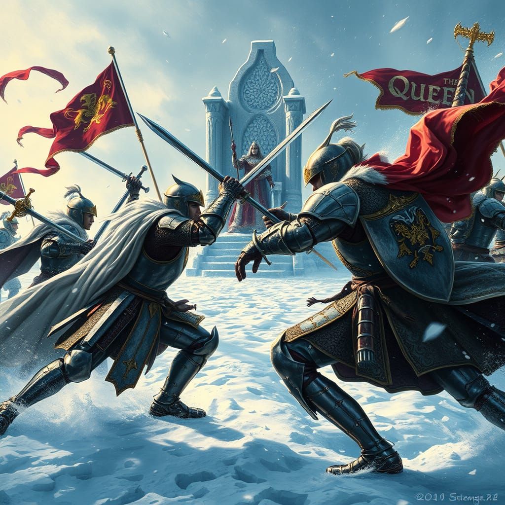 Medieval Knights Clash in a Fierce Snowy Duel for the Queen'...