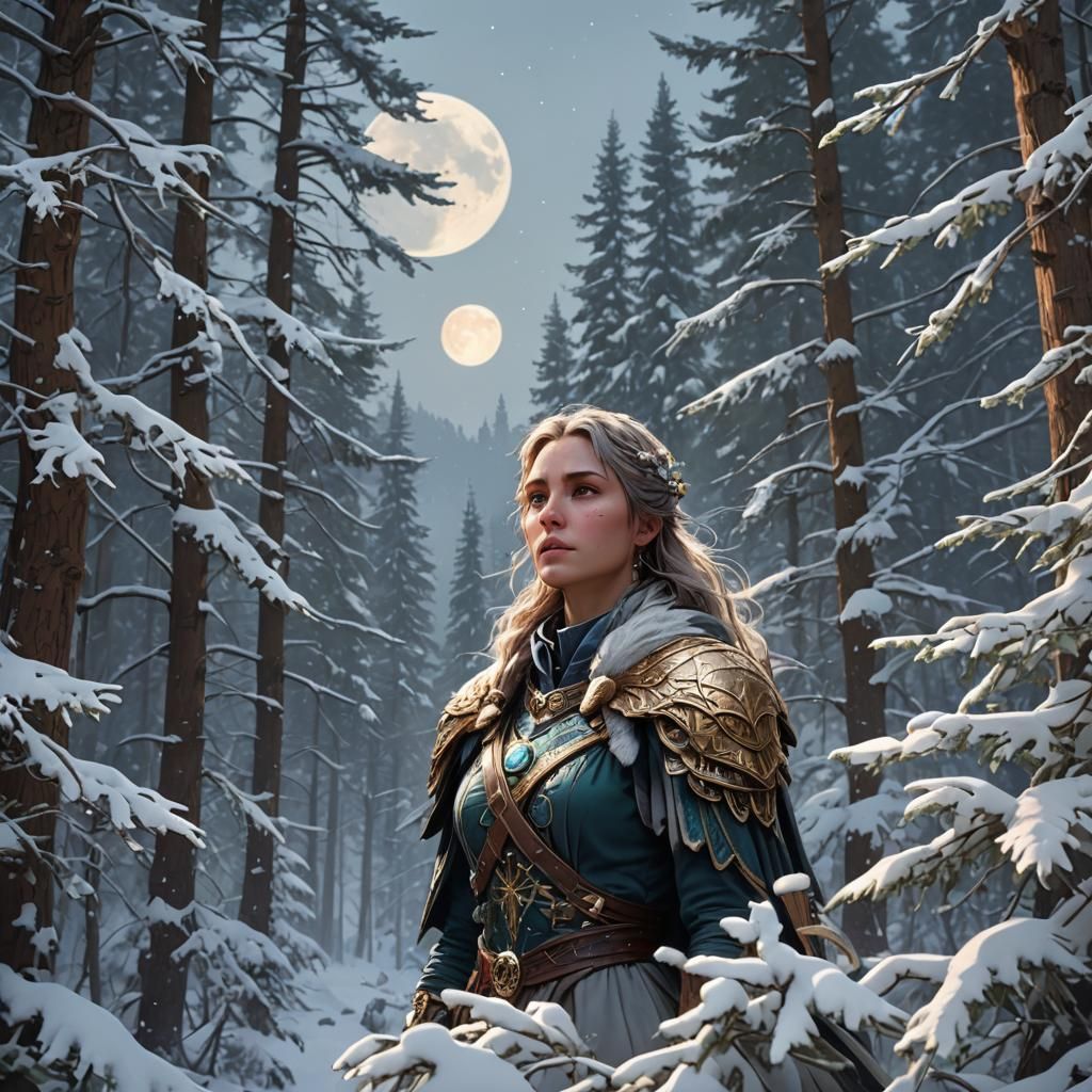 Snowy Forest Moonscape in Hyperdetailed Digital Art