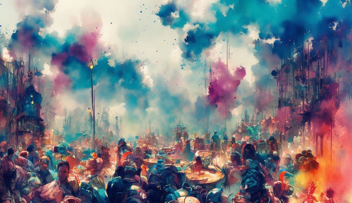 Vibrant Summer Pool Party in Expressionist Style