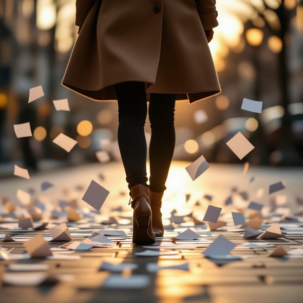 Woman Stepping on Papers in Soft Bokeh