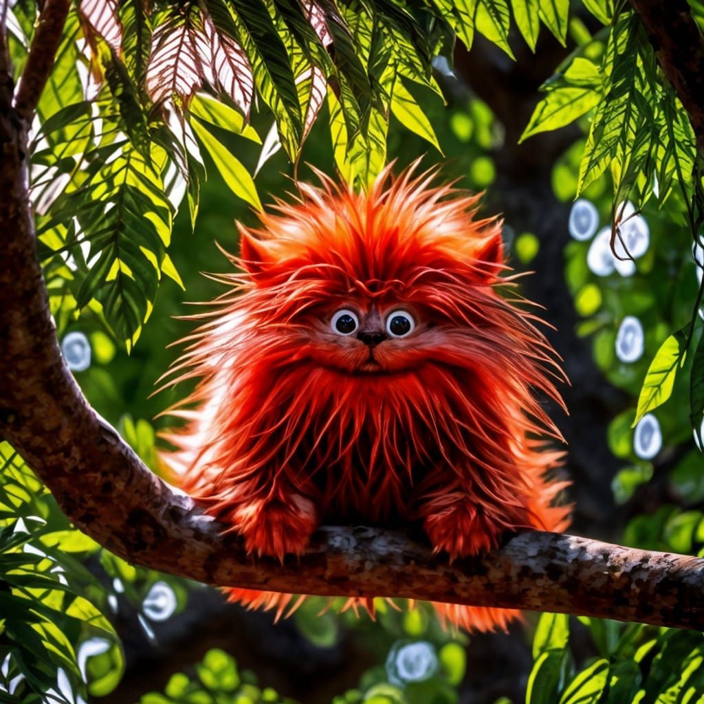 Merry Red Creature Hanging Upside Down