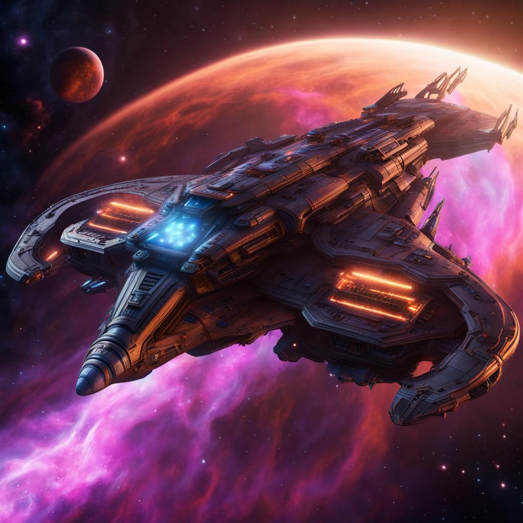 Serenity Spaceship Soaring Through Blacklight Nebula