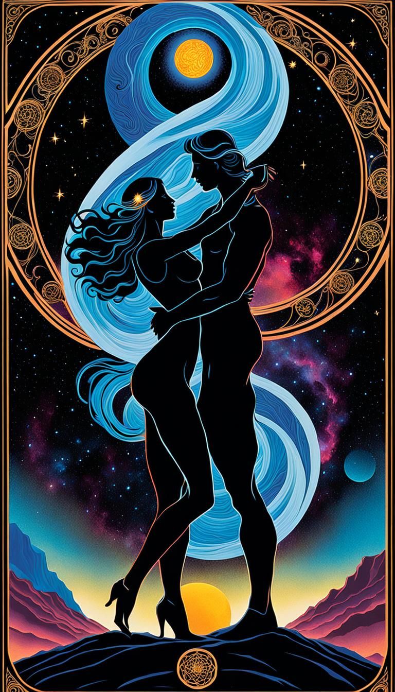 The Lovers Tarot Card: Renaissance Cosmic Embrace