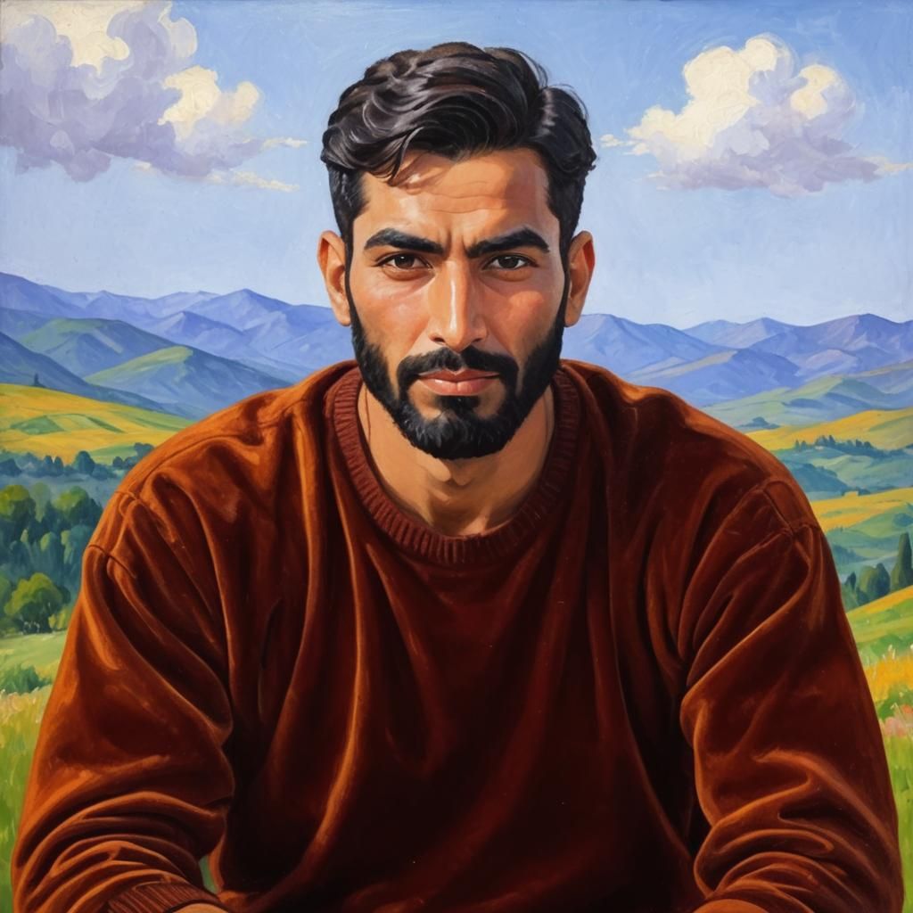 Friendly Man in Brown Velvet, Impressionist Oil Painting