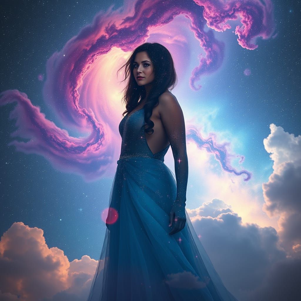 Ethereal Woman in Starscapes, Dreamy Aesthetic