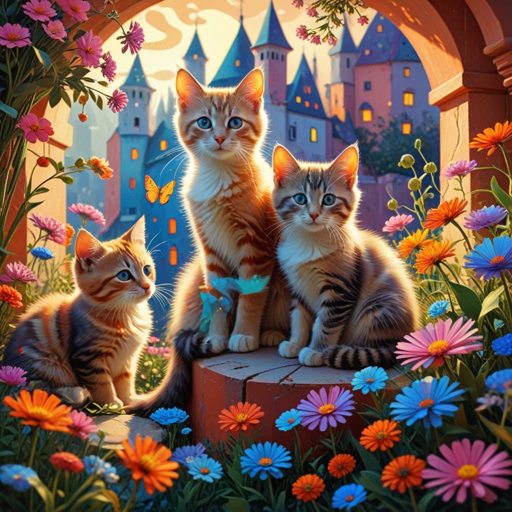 Kittens Play in Impossible Surreal Landscape