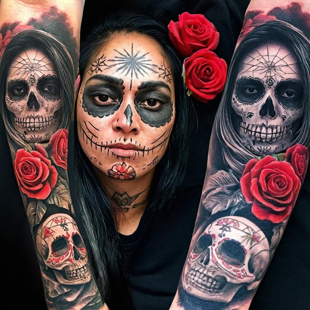Realistic Tattoo Art: Day of the Dead Portrait