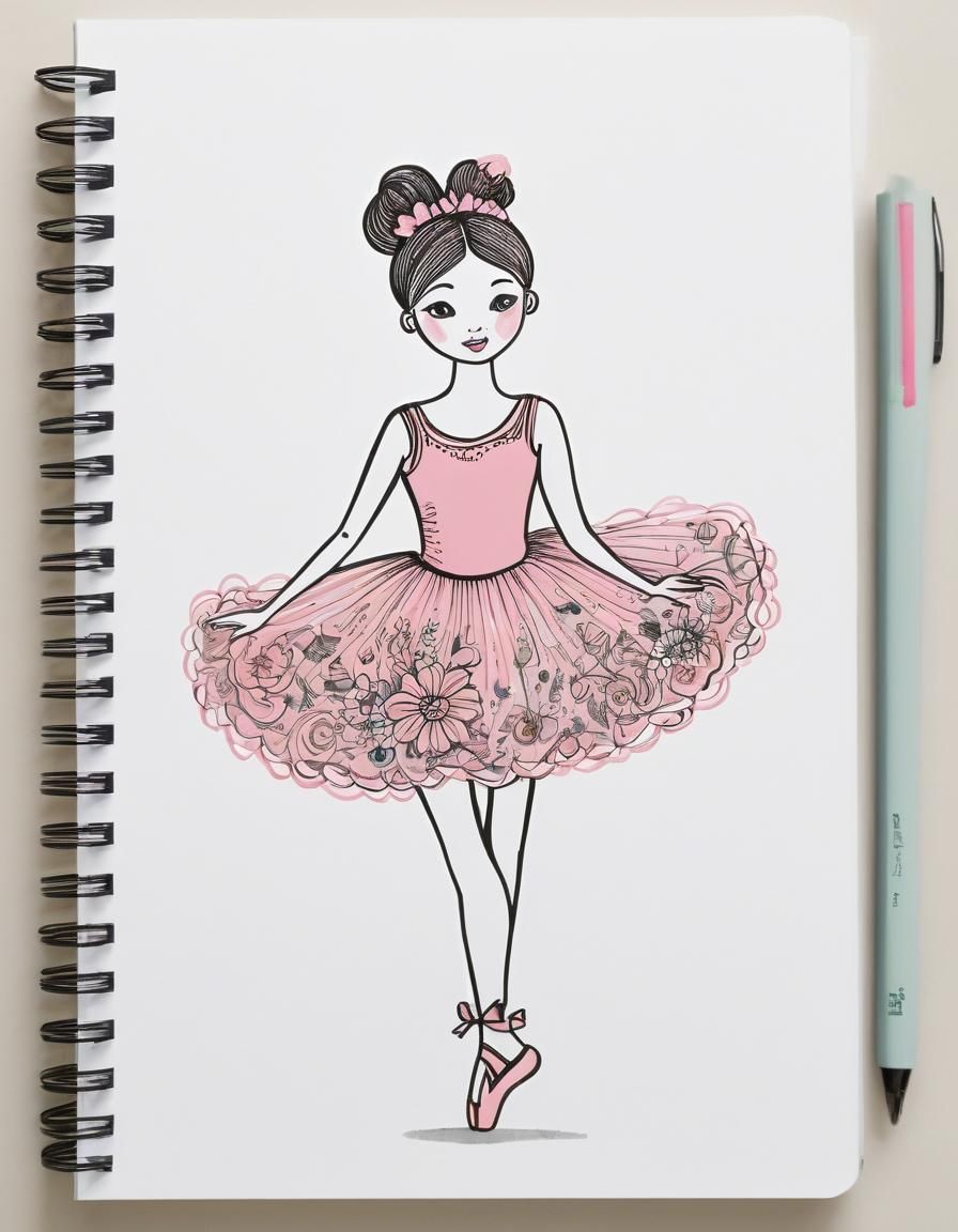 Maximalist Doodle of Ballerina in Pink Dress