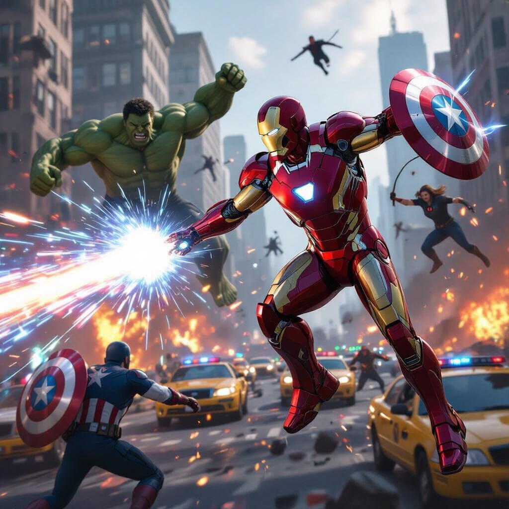Iron Man Unleashes Neon Blasts in Epic City Battle