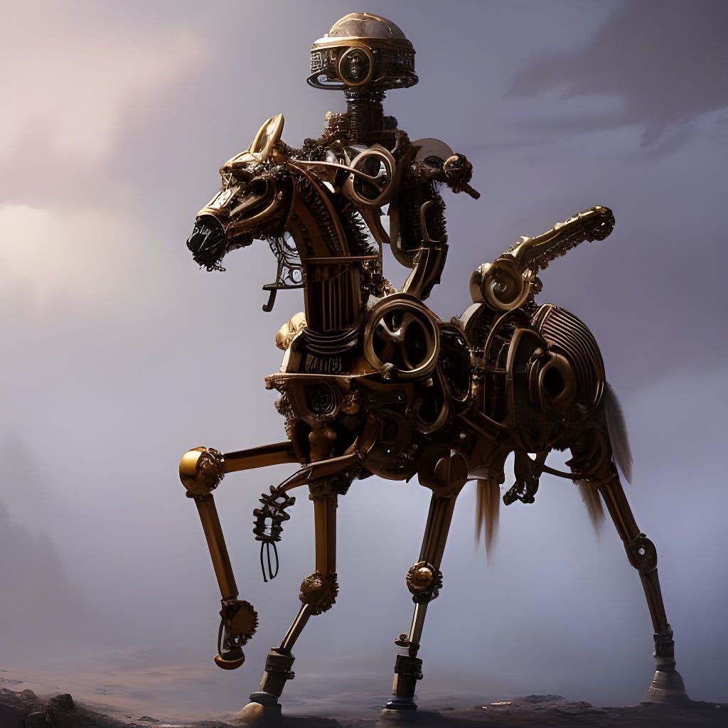 Steampunk Mechanical Horse Skeleton in Ornate Deco Style