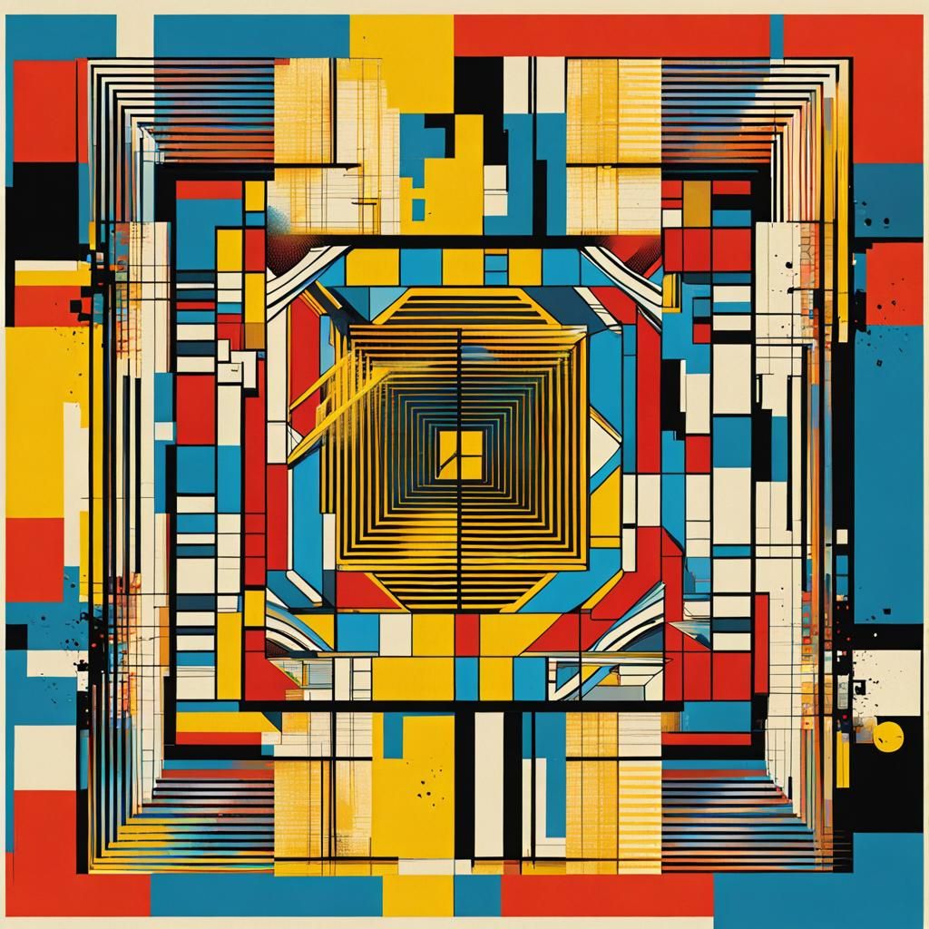 Pop Art "F-4" Screen Print in Bauhaus Style