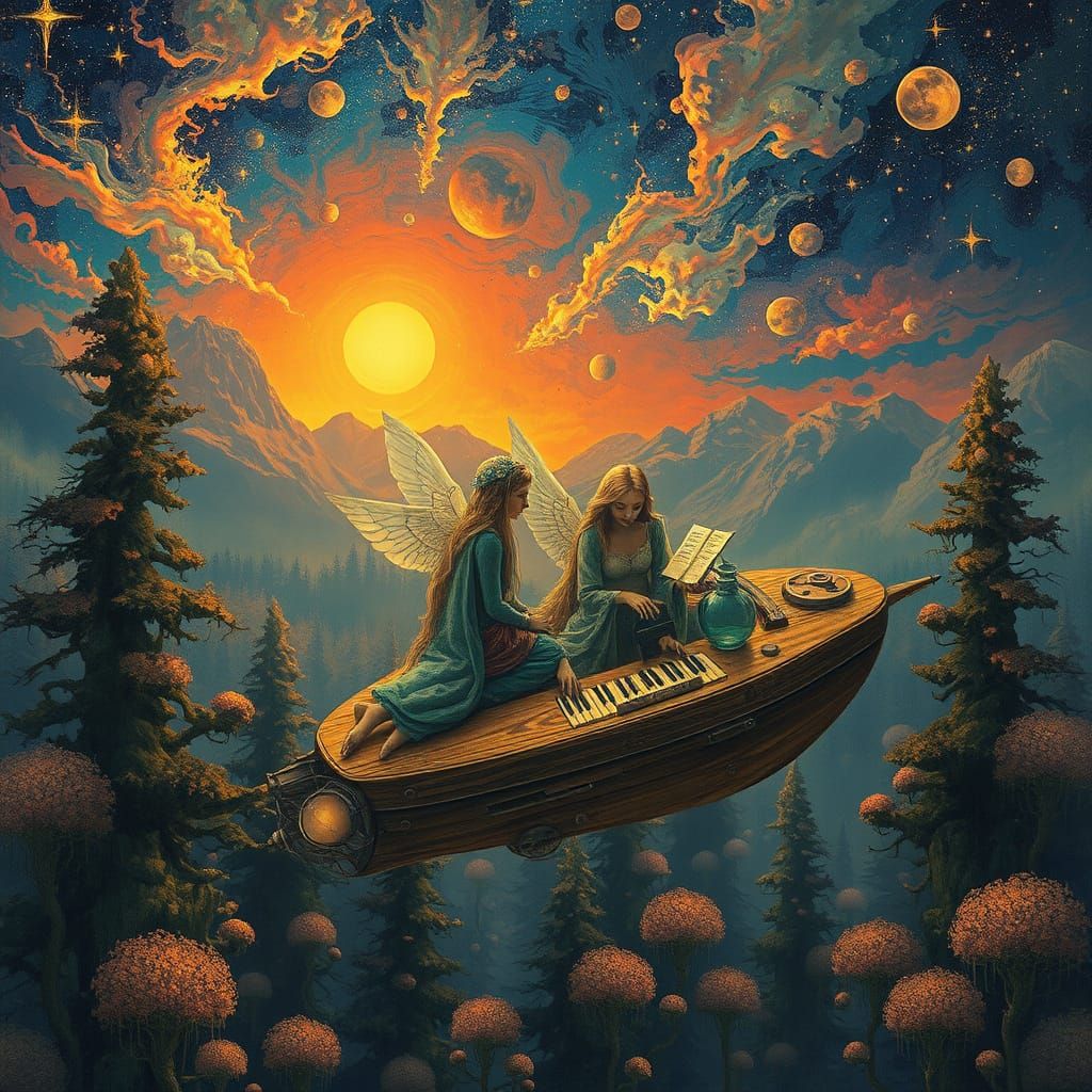 Surreal Space Odyssey in Whimsical Artistic Style