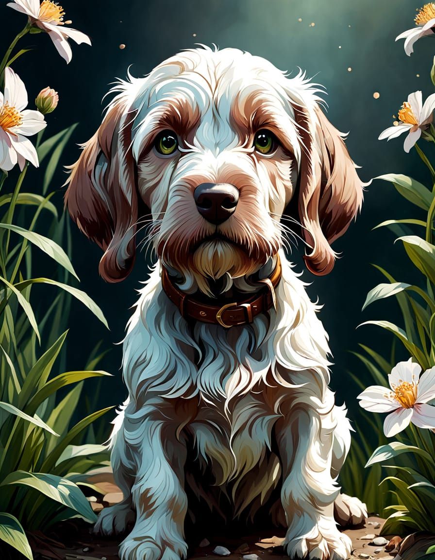 Adorable Spinone Italiano Puppy in Springtime