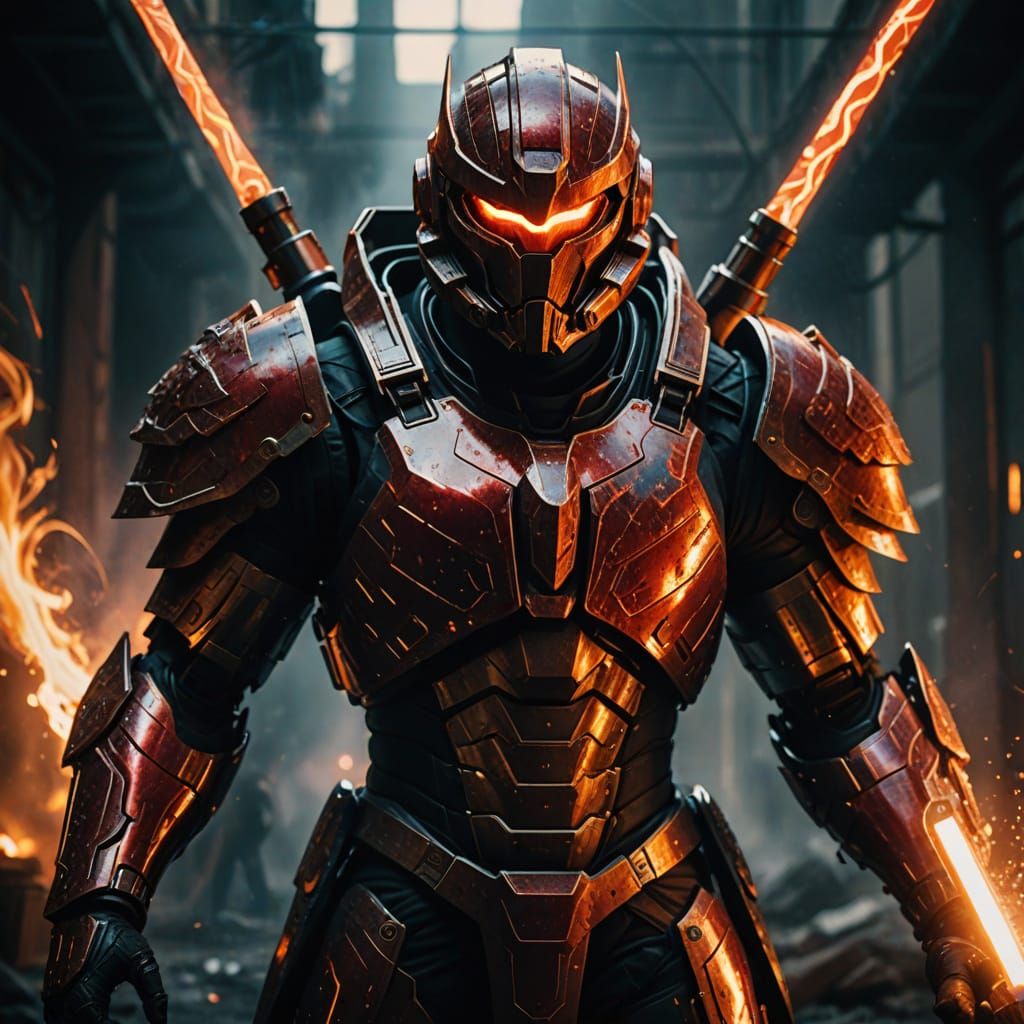 Futuristic Armored Warrior with Energy Sword