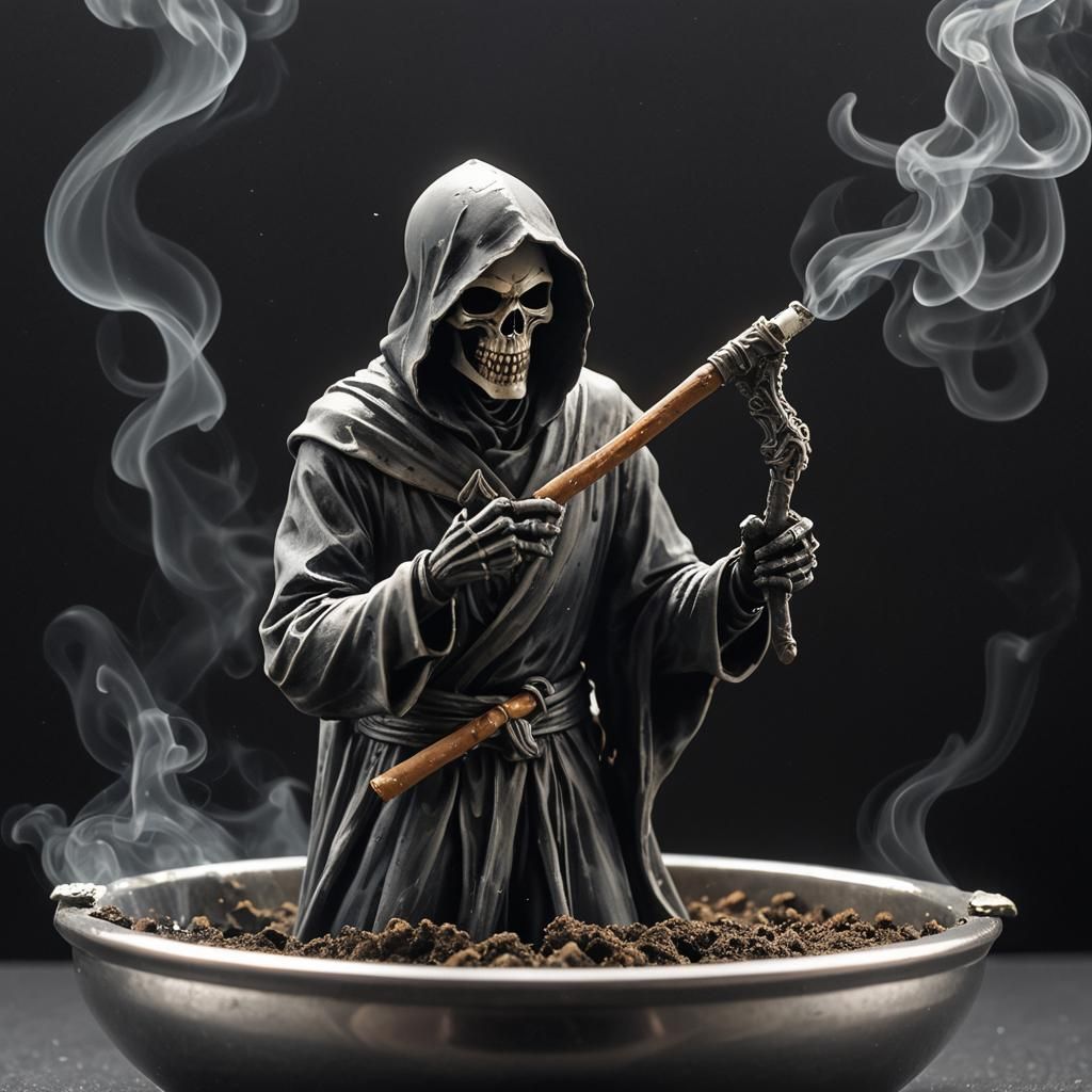 Grim Reaper Silhouette in Cigarette Smoke