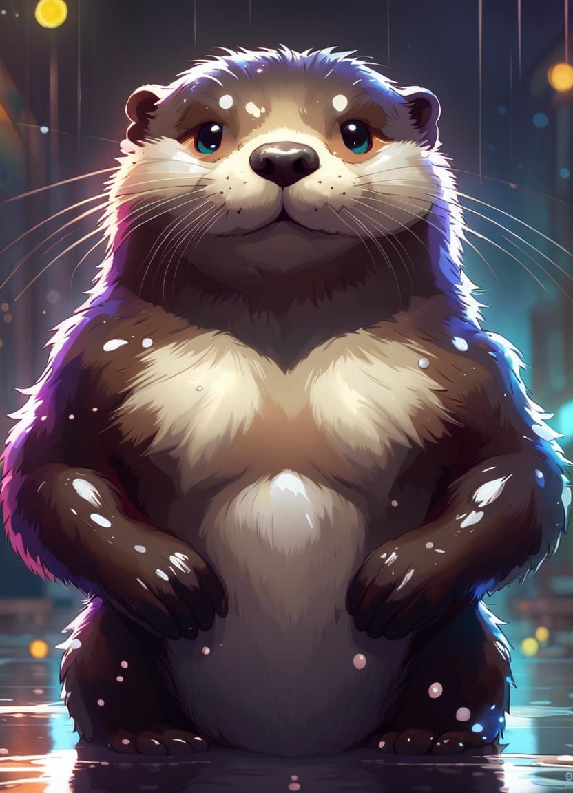 Anime Otter Bodybuilder in Gym, Speedpaint Poster Art