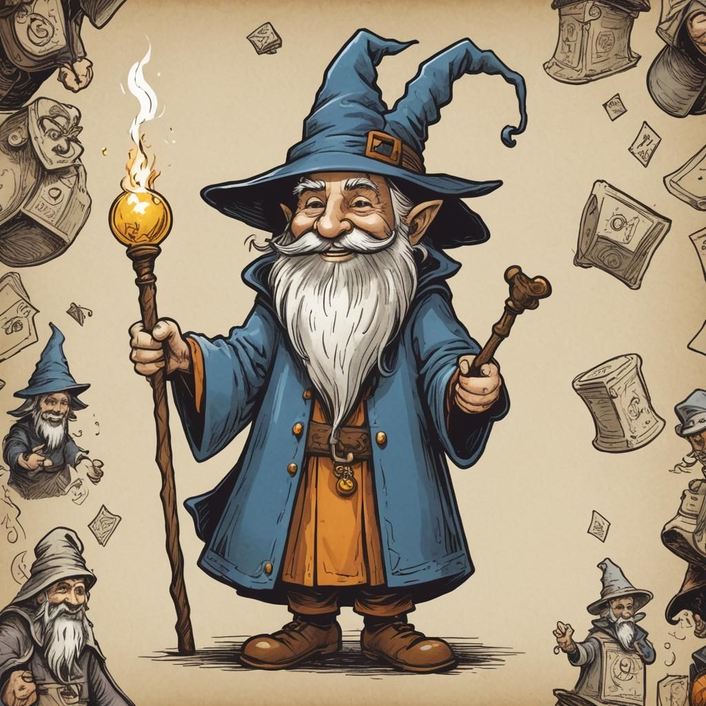 Cheerful Wizard in Munchkin Card Game Style