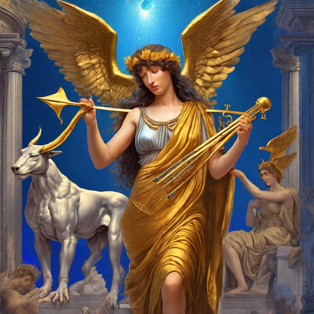 The Greek muse Erato with a golden arrow, carries a small lyre or zither, which he carries in his hands. At the feet of ...