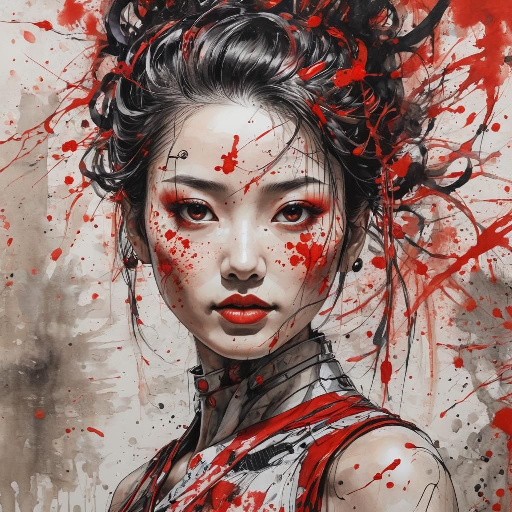 Robot Girl in Chinese Ink Art, MSI Schiffer Style