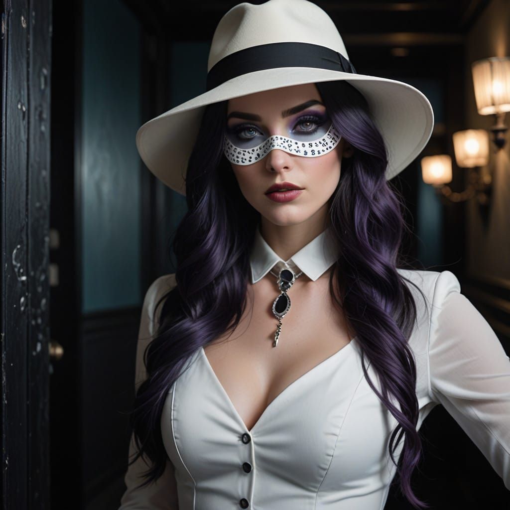 Mysterious Domino Heiress in Dark Elegance