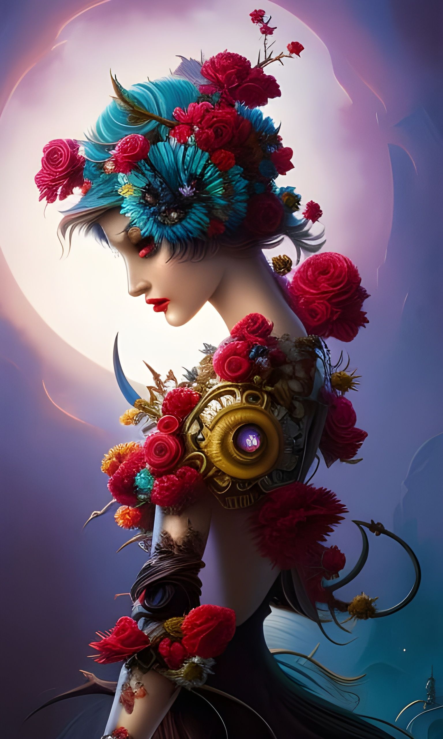 Floral Sandglass: Hyperrealistic Art Inspired by Masters