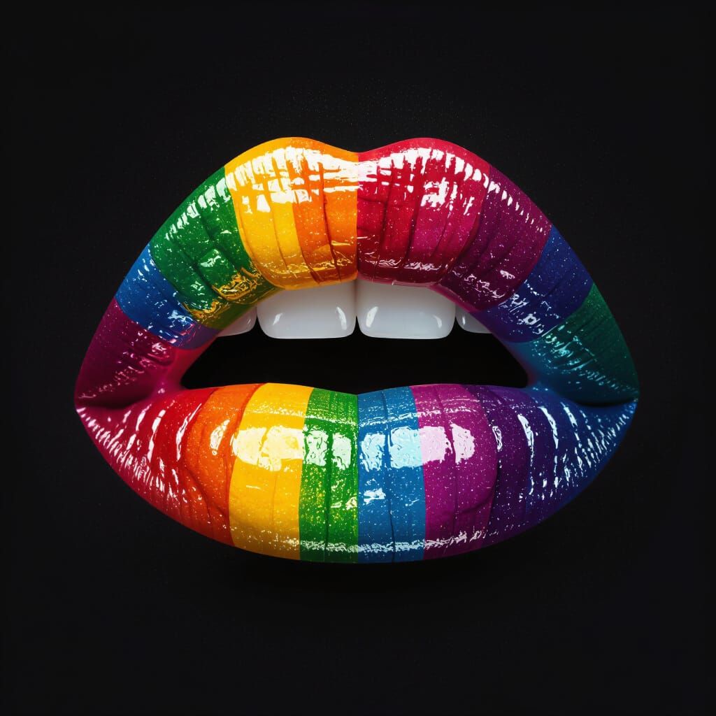 Glossy Rainbow Lips on Black Background