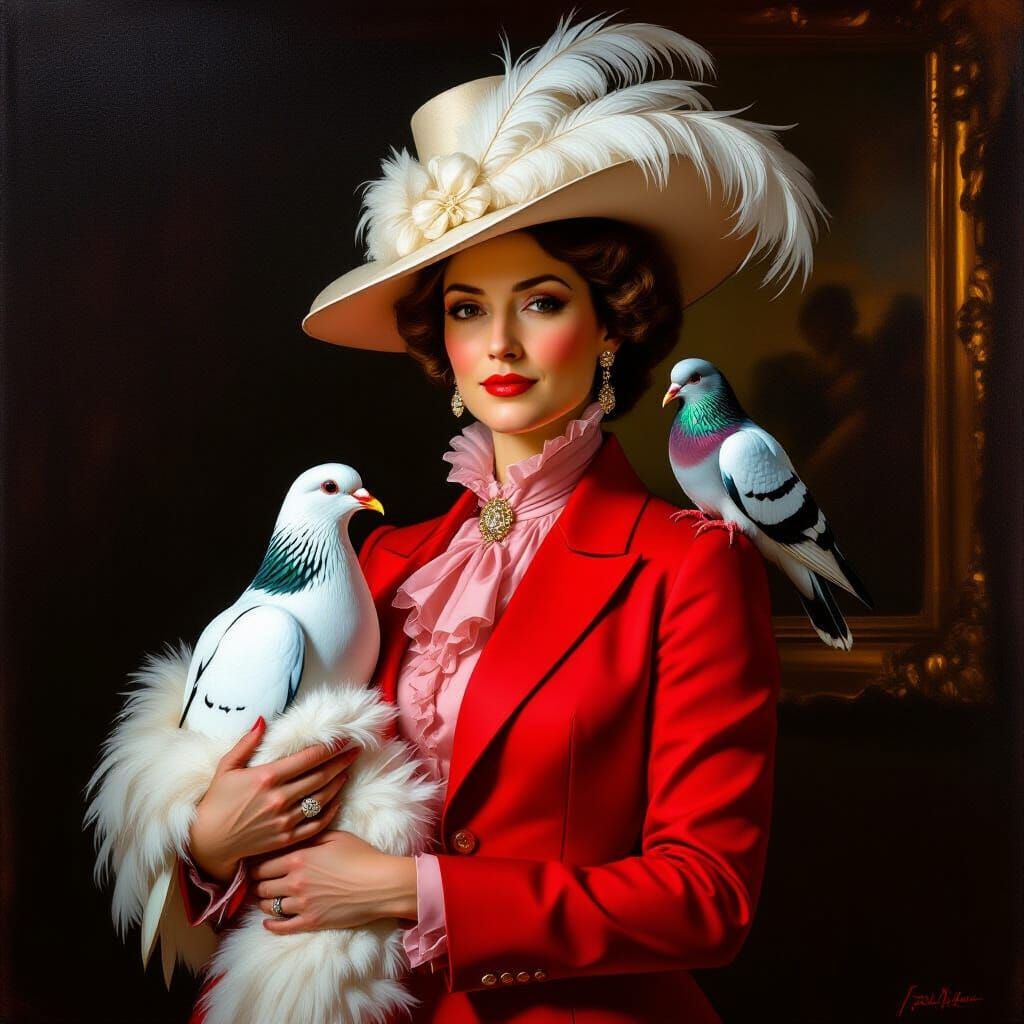 French Woman with Ermine in Rembrandt Style