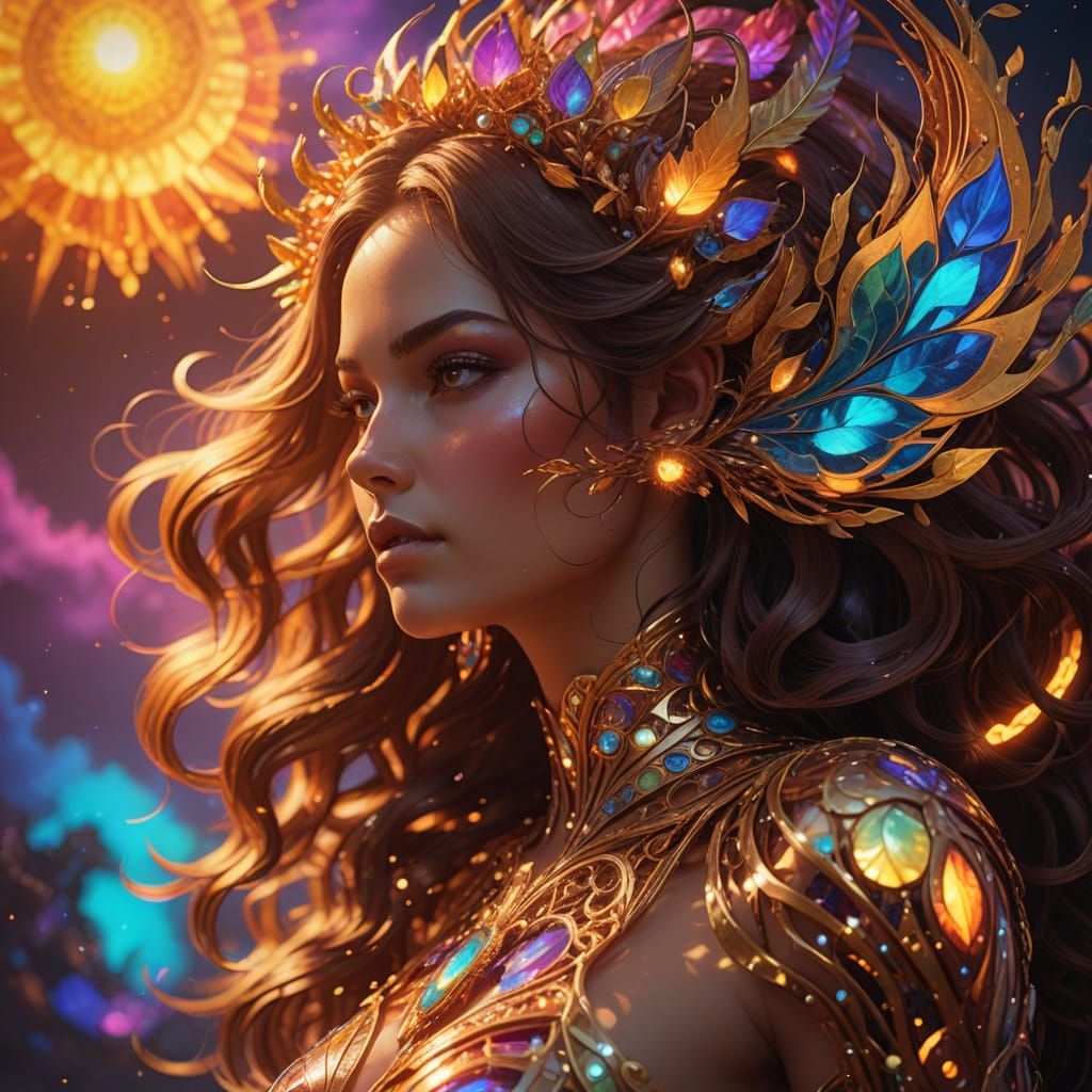 Iridescent Elemental Being in Hyper-Realistic Digital Art