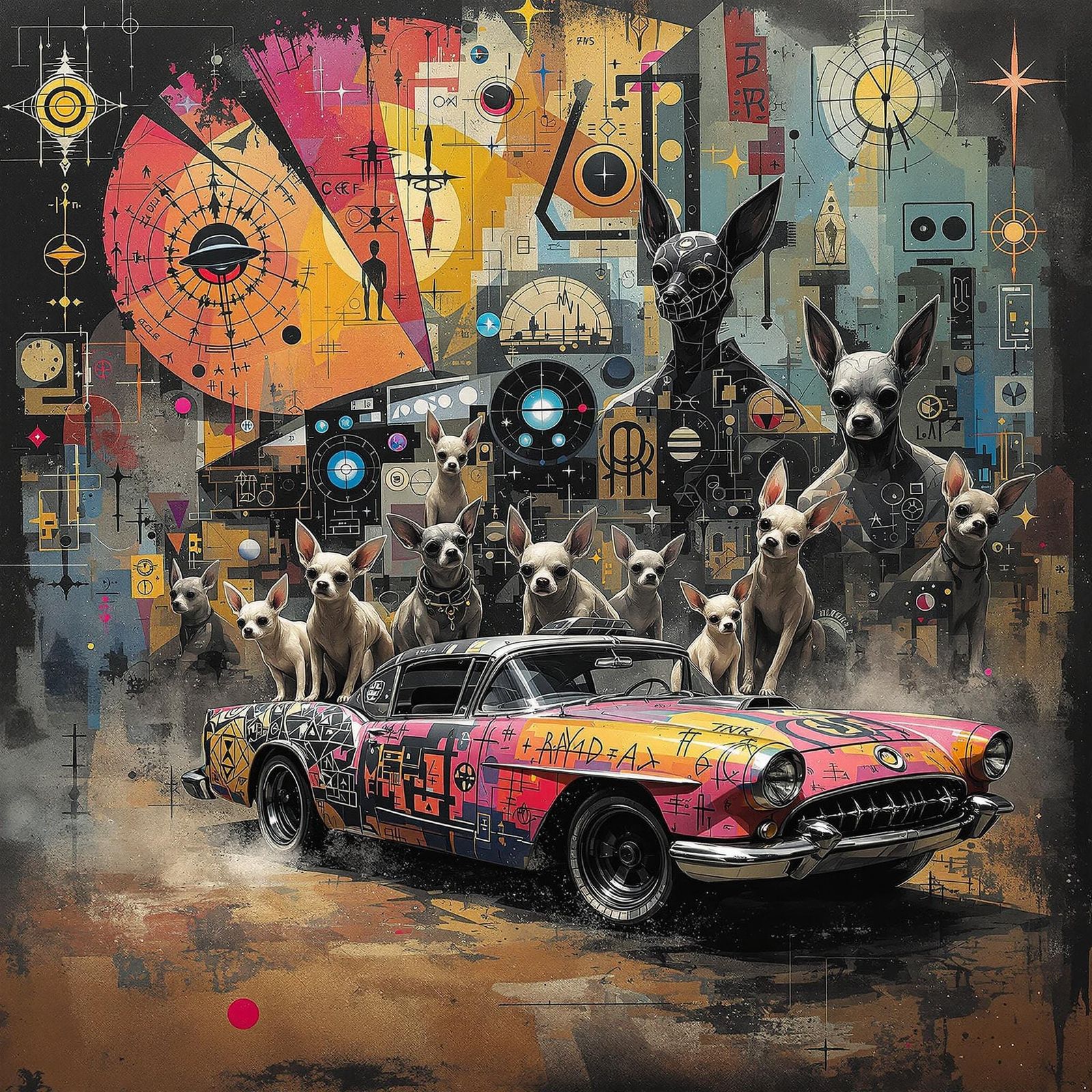 Abstract Expressionist Lowrider Chihuahua Art