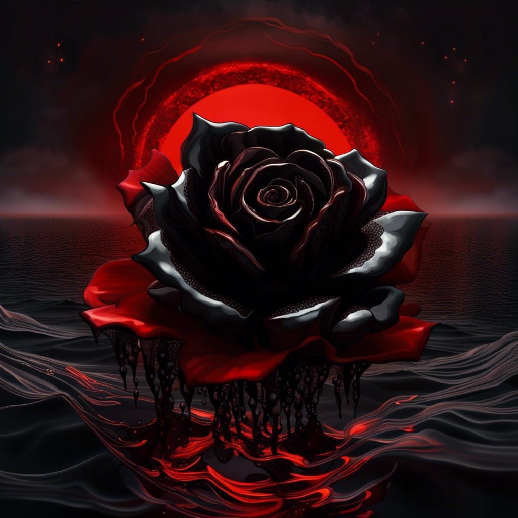Black Crystal Rose Rising Under Red Sun