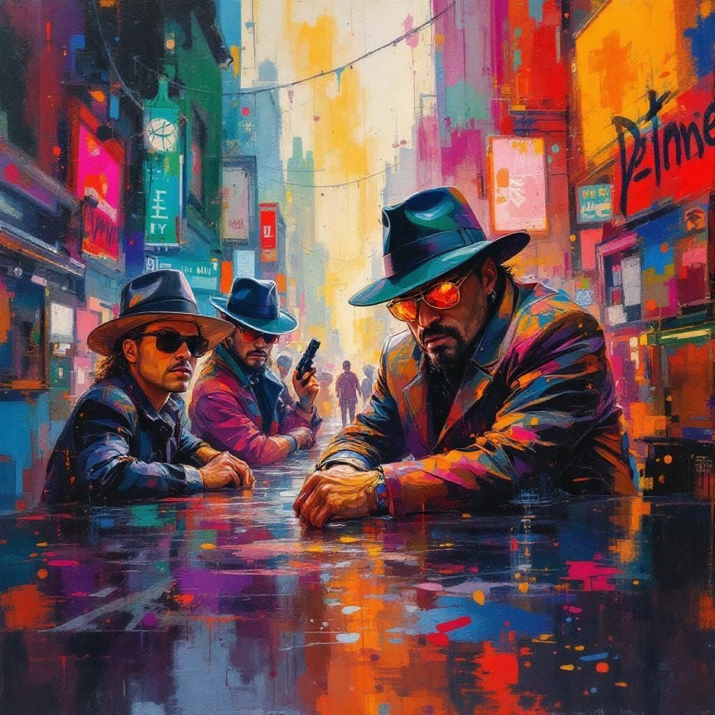 New York Criminal Crew in Impressionist Gouache Style