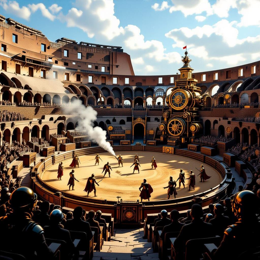 Steampunk Coliseum with Gladiator Automatons