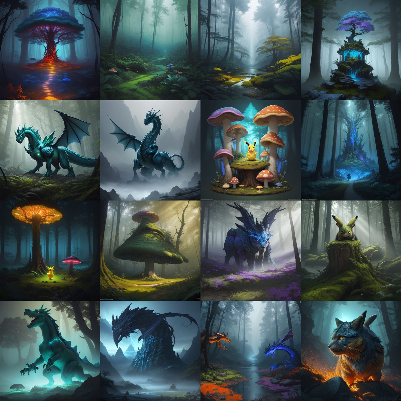 Ethereal Pokémon in Vibrant Fantasy Realm