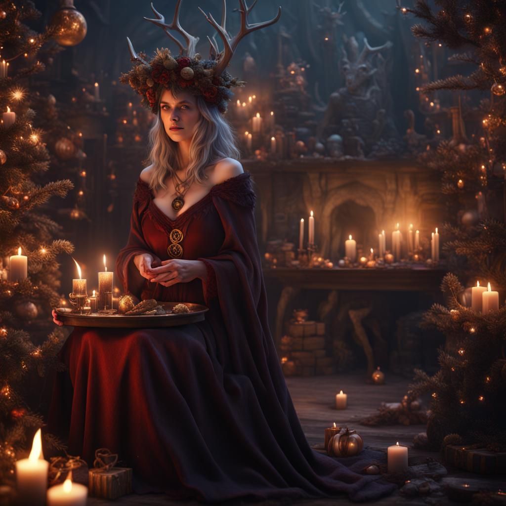 Wiccan Witch at Yuletide Pagan Festivities