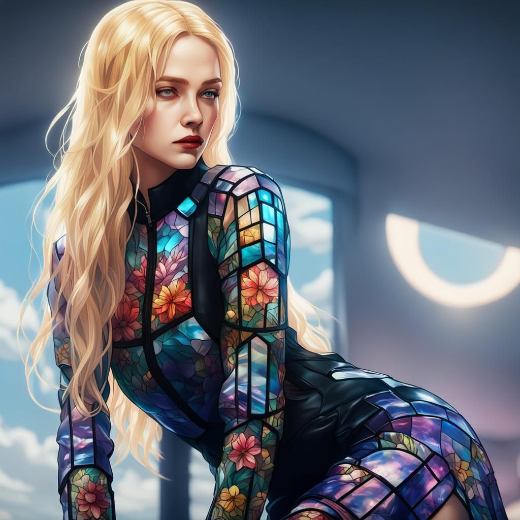 Stained Glass Woman in Cyberpunk Style