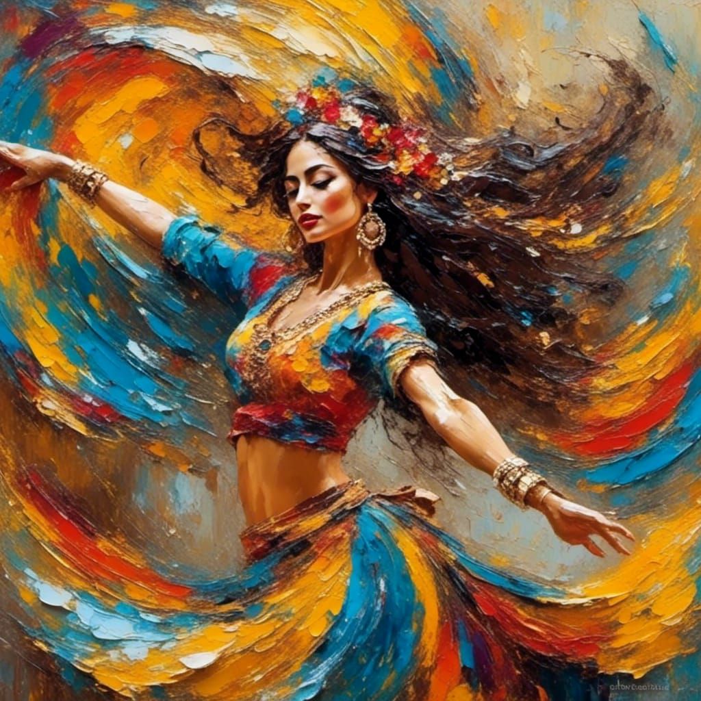 Graceful Gypsy Dancer in Impasto Style