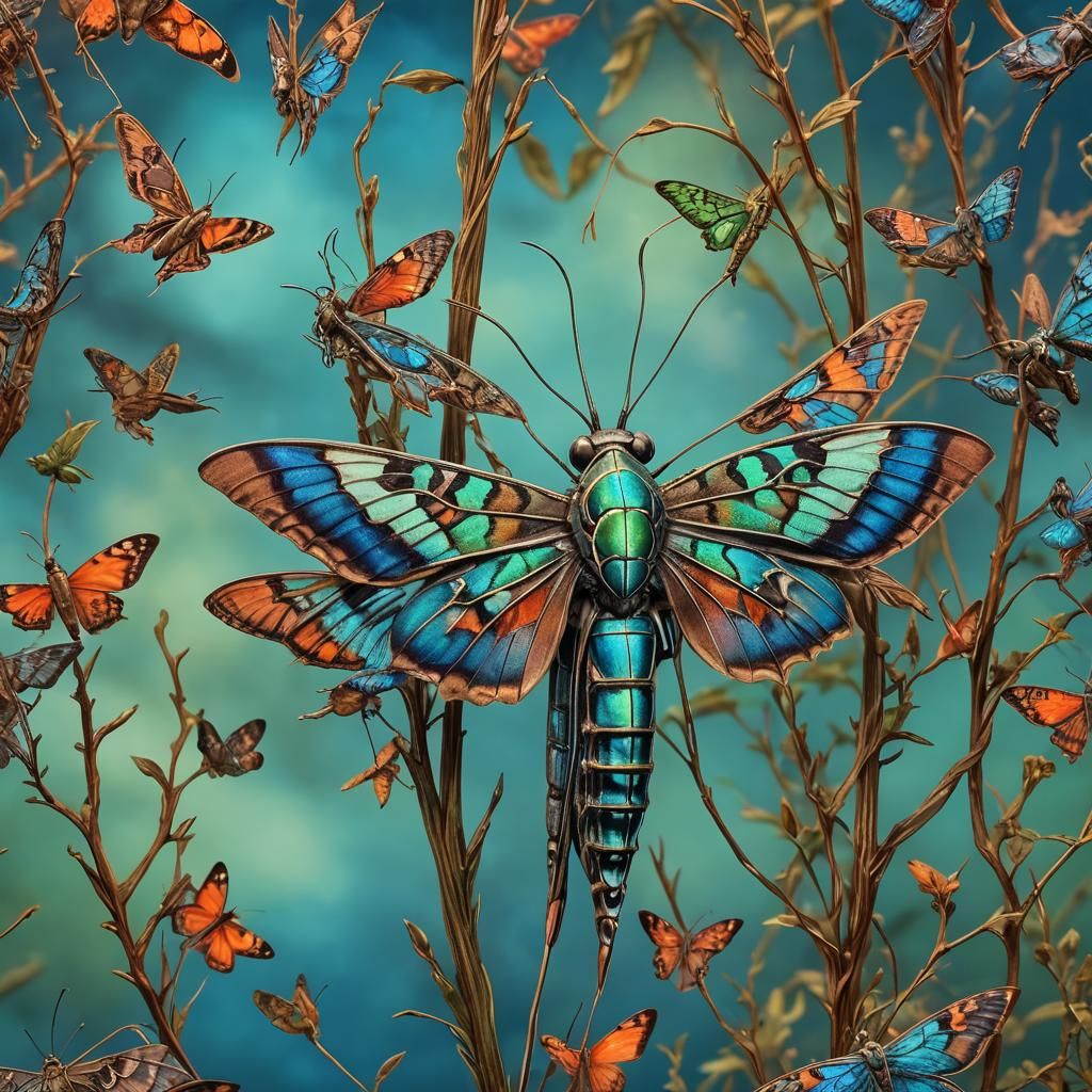 Death's-Head Hawk Moths on Needle Point