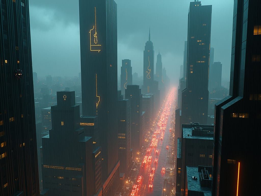 Art Deco Metropolis Under Stormy Skies