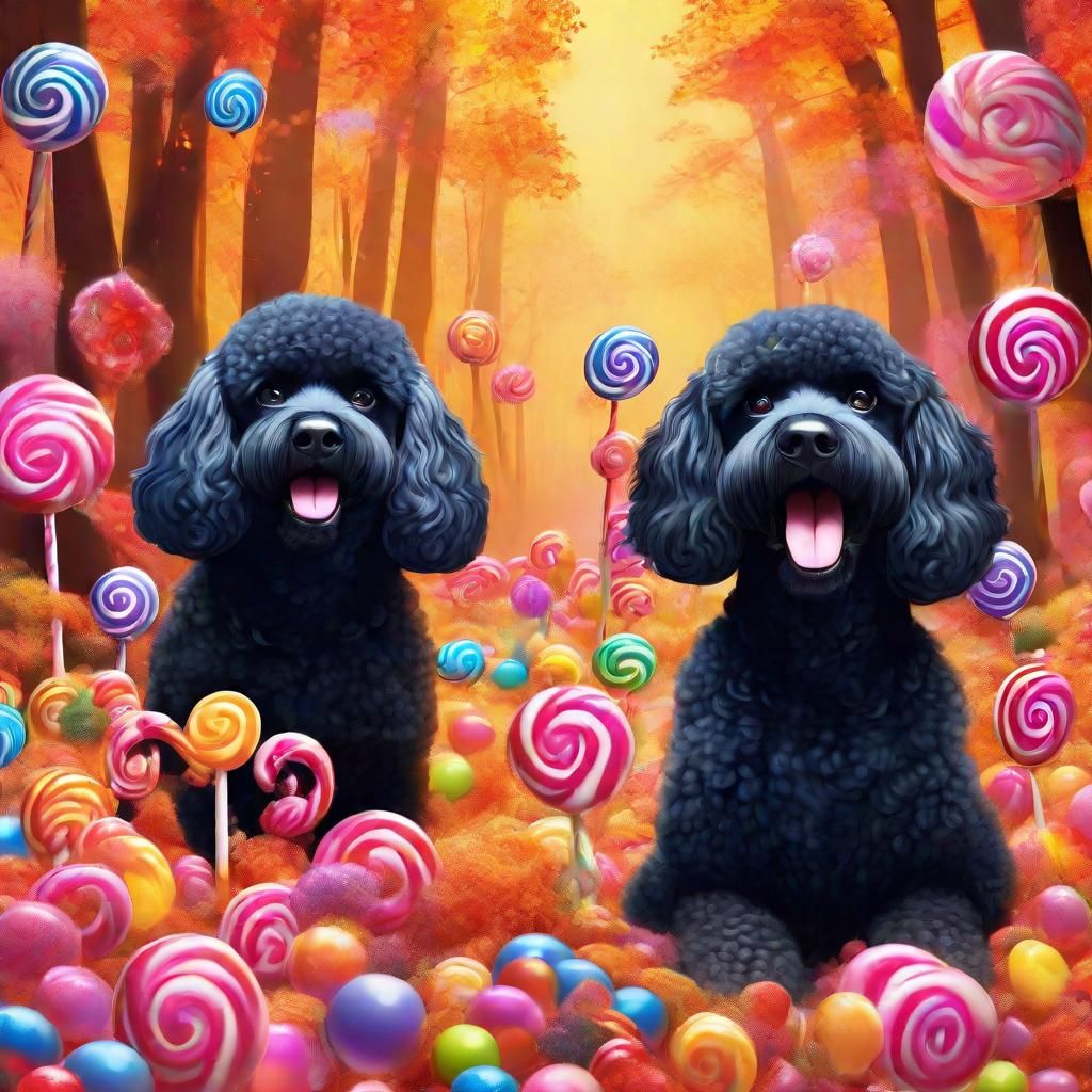Poodle and Beagle in a Candy Forest: Digital Illustration